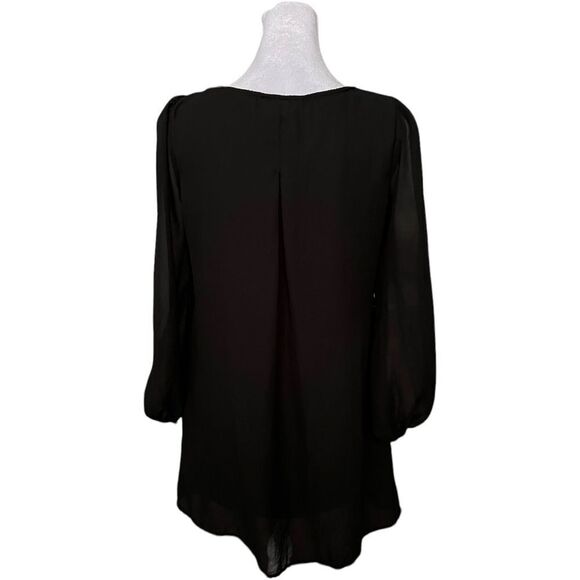 My Michelle Sheer Sleeve Black Pullover Lined Button Front Mini Dress. Small. - Picture 3 of 8
